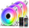 EZDIY-FAB White Moonlight RGB Case Fan 120 mm with 10 Port Fan Hub X and Remote Control, 5 V 3 Pin RGB Motherboard Sync, ARGB Fan for PC Case – Pack of 3