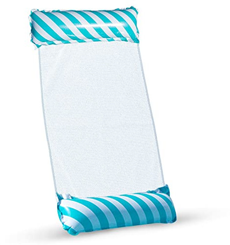 TUXUNQING Wasserhängematte mit Netz – Dicke PVC Version, 100kg Tragkraft, 4-in-1 Hängematte Pool für Meer & Pool, inkl. Handpumpe (122x70 cm, Blau)