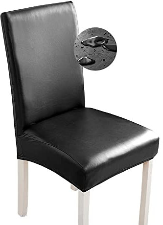 Bestenrose Stuhlhussen 2er/1er PU Leder Stuhlbezug wasserdichte Stretch Esszimmer Stuhlüberzug Stretch Stuhl Husse Universell Stuhlhussen Haus Büro Restaurant (1-Stück, Schwarz)