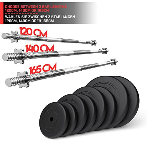 Physionics® Hantelstangen Set - Langhantel 120/140/165 cm oder Scheibensätze 2,5/5/10/15 kg, Sternverschlüsse, bis 300 kg, verchromt - Langhantelstangen Set Gewichte Hantelscheiben (Langhantel 120 cm)