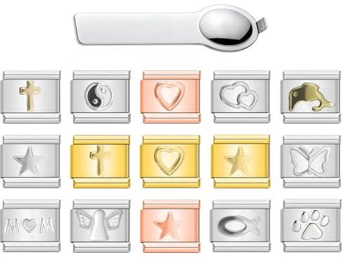 Italian Charms 15pcs Bundle Charm Links- 9mm Italian Style Charms and 1pc Charm Tool fit all classic 9mm Italian Style Charms Bracelet | UK stock