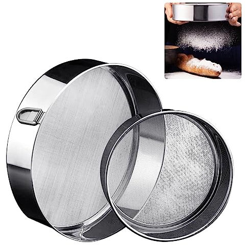 Jicyor Stainless Steel Flour Sieve,4 Pcs Fine Mesh Drum Sieve Round Flour Mesh Sifter for Baking Cooking Bake Decorate Cakes Pies Pastries Cupcakes (2 Sizes-20 * 20 * 4.7cm、12 * 12 * 4cm)