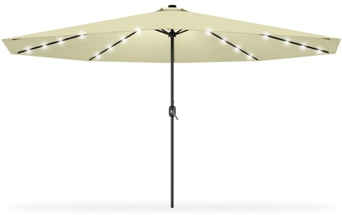 ACXIN Sonnenschirm mit LED Gartenschirm Alu Marktschirm mit Kurbel UV Schutz 40+ Terrassenschirm für Balkon Garten Terrasse (350cm mit LED, Beige)