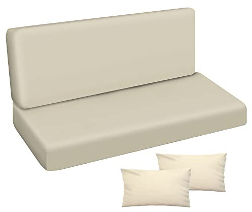 Ferocity Auflage für Hollywoodschaukel 150x50x50 Gartenbankauflage und 2 Kissen Palettenauflage Bankauflage Sitzkissen und Rückenkissen Polsterauflage Matratze Gartenpolster Glatt Beige [133]