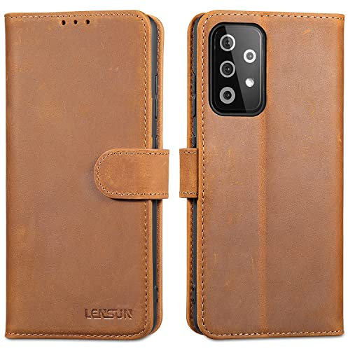 LENSUN Echtleder Hülle für Samsung Galaxy A52, A52s 5G Handyhülle [Echtes Leder] [Magnetverschluss] Lederhülle Handytasche für Samsung Galaxy A52 4G/5G - Vintage Braun
