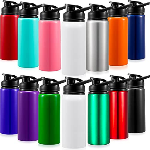 14 Pcs Aluminum Water Bottle 17 Oz Bike Water Bottles with Snap Lid Reusable Metal Water Bottle Lightweight Easy Carry Sports Water Bottle Leak Proof Gym Water Bottle for Camping Hiking (Mix Color)