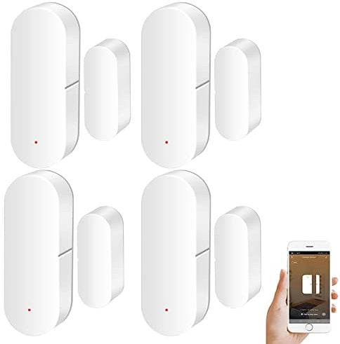 Tür-Fenster-Sensor:Smart Tuya Türsensor Kostenlose App Echtzeit-Benachrichtigungen,Wireless WiFi Fensterkontaktsensor für Heimsicherheit&Smart Home Automation, für Alexa Google Assistant (4 Pack)