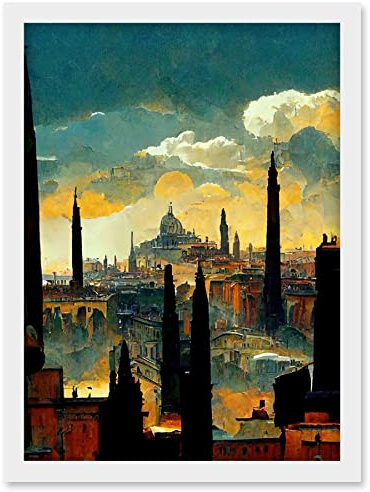 Doppelganger33 LTD Industrial Cityscape Sunset Artwork Framed Wall Art Print A4