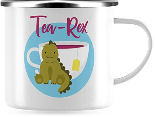 JUNIWORDS Emaille-Tasse, Tea-Rex, Silberner Tassenrand (1008926)
