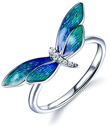 18 Karat Gold Ring, Partnerringe Verlobungsringe Email Schmetterling mit Diamant Ringe Größe 47 (15.0)