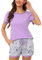 Litherday Pyjama Femme Coton Été à Manches Courtes Short Vêtements de Nuit Impression Bas de Pyjama à Carreaux Confortable Doux Respirant,Violet,S