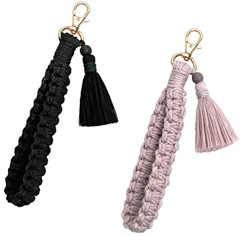 CHUQING Makramee Schlüsselanhänger Boho Geflochtener Makramee Schlüsselanhänger Set Kurzer Schlüsselband Quaste AnhängerKeychain,2 Stück