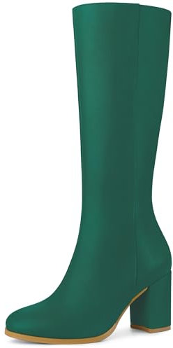 Allegra K Stivali alti al ginocchio da donna con punta tonda con zip, Verde, 37 EU