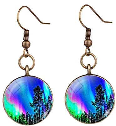 Modische Aurora-Ohrringe für Damen, grüne Nordlichter, Landschaftsbild, Kristallglas, baumelnde Ohrringe, Handarbeit, Schmuck