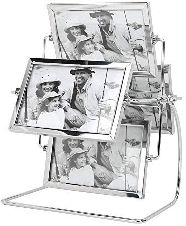 Mokernali Riesenrad Retro Bilderrahmen, Drehbarer Metall-Fotorahmen mit 360-Grad-Drehung, 23,5x29,5cm, Silber, für 10x15 cm Fotos