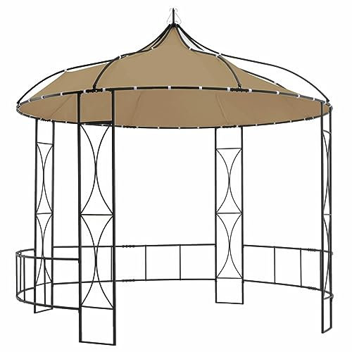 Homgoday Pavillon Rundpavillon Festzelt Partyzelt Gartenpavillon Gartenzelt Bierzelt Garten Zelt UV- und wasserbeständig 300 x 290 cm Taupe Rund