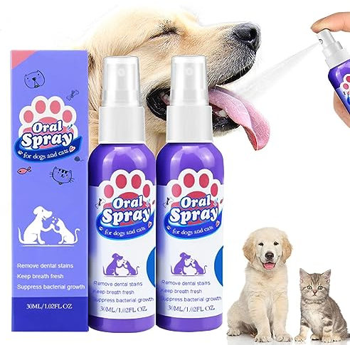 FiTspi 2Pcs Dog Oral Care Spray Petry Teeth Cleaning Spray Dog Teeth Cleaning for Dogs Cat Bad Breath Tartar Plaque Removal