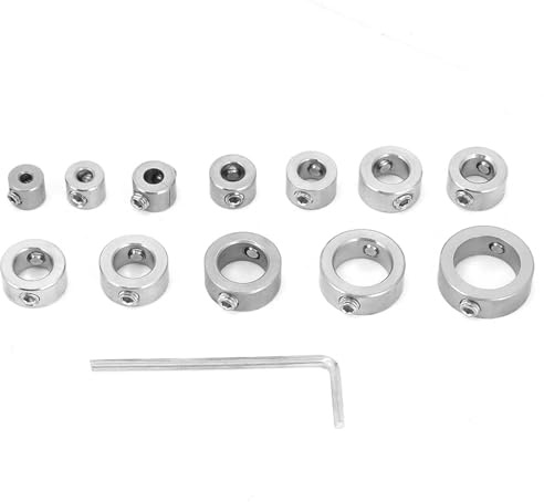 Set di Collari di Arresto in Acciaio Inossidabile per Punte da Trapano, 12 Pezzi, Dimensioni 3-16 mm, Kit Anelli Limite di Profondità | Kit distanziatori con esagonale, per foratura legno e metallo, regolazione precisa senza danneggiare le punte, f