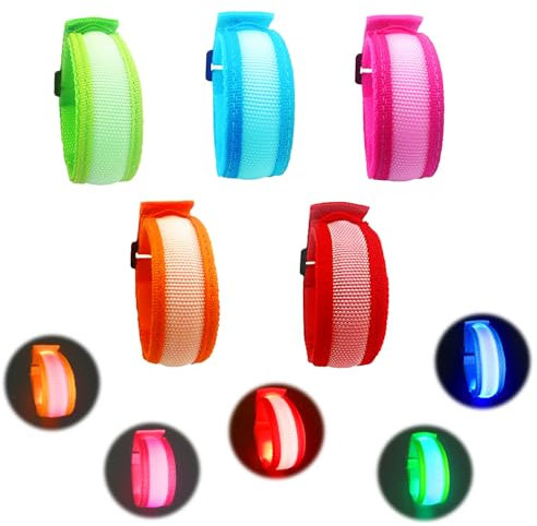 Funmo 5 Stück LED Armband, Leuchtarmbänder Kinder Leuchtband Joggen Leuchtarmband Glühen blinkende Led-Armbänder Dunkles Partyzubehör für Konzerte, Festivals, Sport, Partys, Nacht