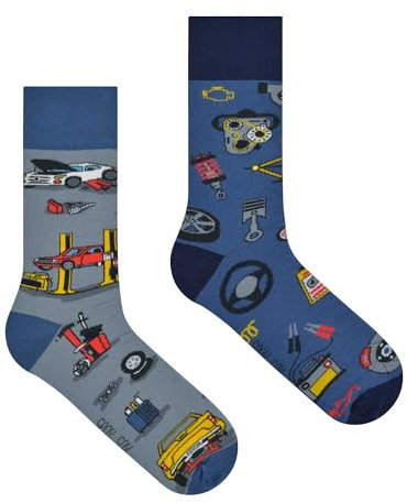 Spox Sox Casual Unisex - lustige, verrückte, bunte Socken für Damen und Herren, Gr. 44-46, Autowerkstatt
