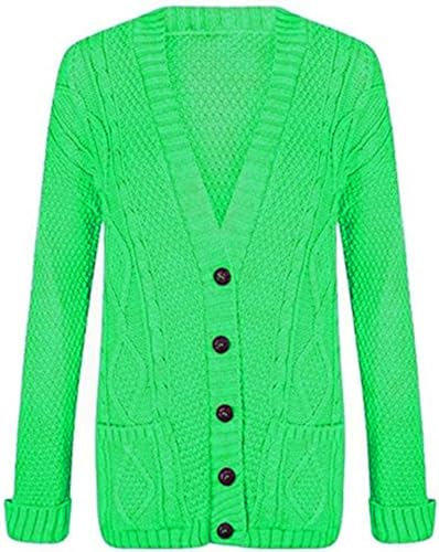 Mustwearit Women's Ladies Long Sleeve Button Top Chunky Aran Cable Knitted Grandad Cardigan Jade Green UK Size 8/10