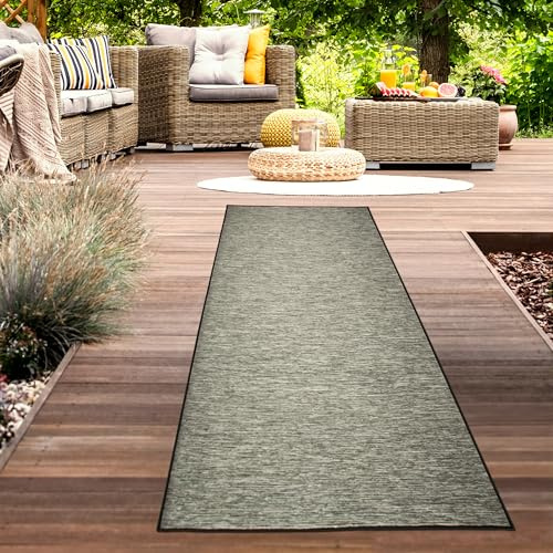 CARPETIA Teppich für Innen- und Außenbereich Terrasse Balkon Veranda Läufer beidseitige verwendbarkeit wetterbeständig Teppich Sisaloptik meliert in anthrazit, 67 x 180 cm