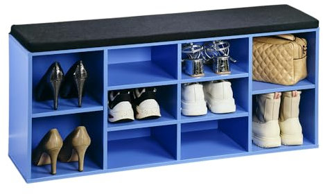 Kesper | Schuhschrank mit Sitzkissen, Material: Spanplatte, funiert, Maße: B 103,5 x H 48 x T 29,5 cm, Farbe: Blau, Schwarz | 15980 13