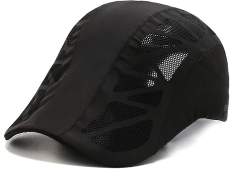AWOCAN Schnell trocknende Baseballmütze Flache Mütze für Männer Newsboy Hut Sommer Mesh Sonne Visier Hüte UV Sonnenschutz atmungsaktiv leicht (Polyester, SCHWARZ)