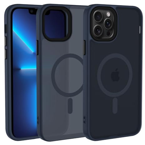 KetteTech Cover Magnetica per iPhone 13 Pro Max Compatibile con MagSafe, Custodia Antiurto Traslucida Opaca Posteriore Sottile Antigraffio Livello Militare Resistente Protettiva Case, Blu Scur