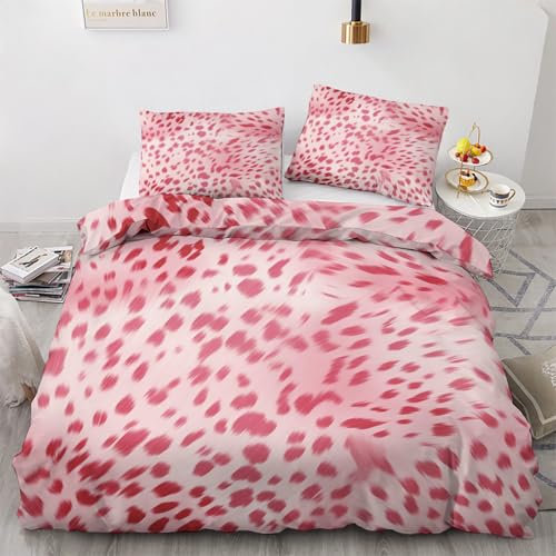 Housse de Couette Imprimé Léopard Rose 220x240 avec 2 Taies d'oreiller 65x65 cm - Parure de Lit Imprimé Animaux Fille en Microfibre - Linge de Lit 2 Personnes Adulte avec Fermeture éclair K-&251