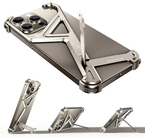 OGRANEE Metal Frameless for iPhone 15 Pro Case with Stand, Phone Case with Geometric Design, Aluminum Minimalist Slim Hard Shockproof Ultra Thin for iPhone 15pro Case with Kickstand Cover Men Natural
