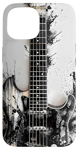 Gitarristen-Aquarell-Schwarz-Weiß-Gitarre Hülle für iPhone 15