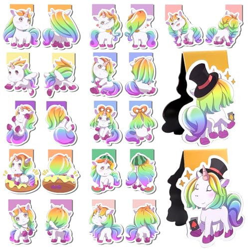 YeahBoom 12 Stück Lesezeichen Magnetisch,Doppelseitiges Design Magnetische Seitenclips,7×6cm Großes Einhorn Magnetische Lesezeichen,Magnetische Seiten,Markierungen Positive,Magnetic Bookmarks