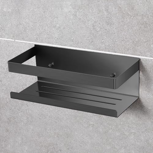 UUlioyer Mensola Doccia Senza Foratura, Porta Bagnoschiuma Shampoo da Doccia in SUS304 Acciaio Inox, 1 Pezzi Organizer Doccia (Nero- 1 Pezzi)