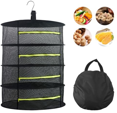 XNJIHWA 4 Strati Rete di Essiccazione Sospesa Rete Pieghevole per Asciugatura Strati di Rete per Piante,Boccioli,Frutta,Fiori,Verdure,Vestiti,Nero