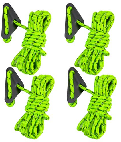 makstore 4 PACK 6mm Tent Guy Ropes, 4m long Reflective Outdoor Guy Ropes with Tensioner, 650LB Heavy duty Nylon Cord Rope for camping (Green, 6mm)