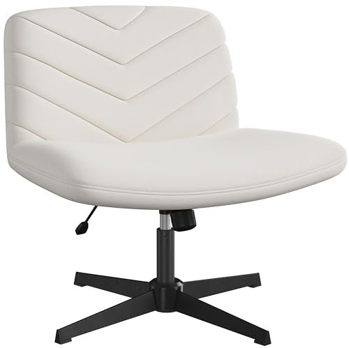 Yaheetech Bürostuhl, Ergonomischer Schreibtischstuhl mit breitem Sitzkissen, Höhenverstellbar Drehstuhl mit Mittlerer Rückenlehn, Schneidersitz Stuhl für Büros und Schlafzimmer, Beige