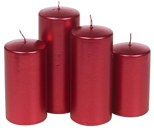 URBNLIVING Set of 4 Elegant Decorative Pillar Candles - Gold, Silver, or Red - Long-Lasting Burn, Varying Heights, Perfect for Weddings, Parties, and Home Decor, Ideal for Relaxation and Meditation