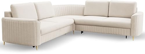 DomoHome Ecksofa Laren Modernes Schlafsofa Stauraum für Bettwäsche Stilvolle Kunststofffüße Einfacher Aufbau Komfortable Schlaffunktion Rechts 150x212cm Größe: 251x251x85cm Farbe:CREMAL