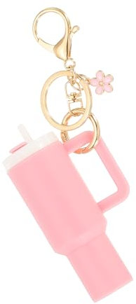 PATIKIL Mini Tumbler Keychain, 1Pcs Mini Cup Keychain Lip Balm Holder Cute Charm Key Chain for Backpack Charm Women Purse Handbags, Pink Flower