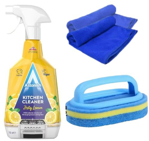 Astonish Kitchen Cleaner with Kitchen Scrubber + 2 Microfibre Cleaning Cloth | Cleaning Products, Antibacterial Spray, Astonish Cleaning Products