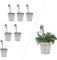 Riyashop 6er Set Silber Blumentopf hängend - Hängetopf - Pflanztopf - Übertopf - Hängeblumentopf - Blumenübertopf Zink - Ø 9/13 cm - B/H/T ca. 13 x 28 x 24 cm - mit abnehmbaren Haken