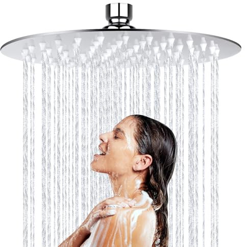 Rociador de Ducha 20cm Redondo Acero Inoxidable, 8 Pulgadas Cabezal de Ducha Lluvia 360° Ajustable, Alcachofa de Ducha, Alta Presión, Antical, Fácil de Instalar y Limpiar, Ahorro de Agua