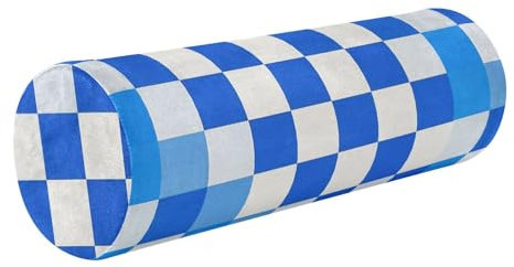 miaozhen Kissen für Beine, kariert, einfarbig, Blau, Weiß, klein, rund, 14 x 43 cm