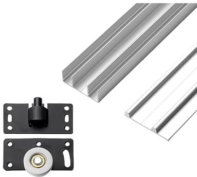 Sliding Door Track Kit - Triple Rail Aluminium Sliding Wardrobe Door Track for Cabinet Glass Doors(Silver,140cm/4.6ft)
