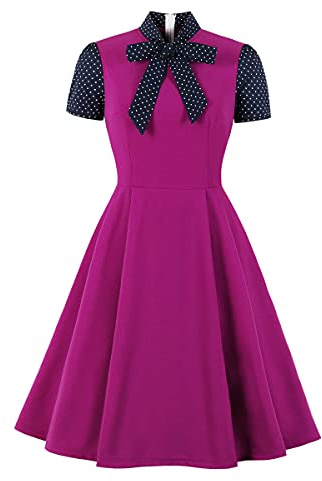 Wellwits Robe de travail formelle vintage années 40 avec nœud papillon froncé pour femme, violet, 44-46