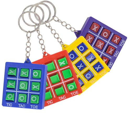 Vierer Schlüsselanhänger mit Schachspiel, Kunststoff, für Kinder | Anhängen an Beutel oder Tür, Leichtes 4 Stück-pack, Fördert Denken, Kreativität und Geschick
