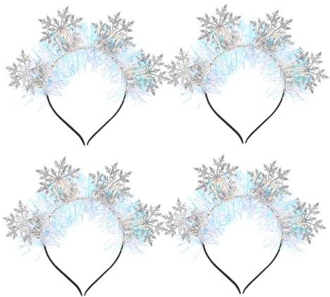 VALICLUD 4 Stück Teiliges Schneeflocken Haarreif mit Glitzer Festliche Weihnachts Haarbänder für Damen und Mädchen Leichter Komfortabler Haarschmuck für Winterpartys und Familienfeiern