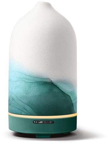 Aroma Diffuser für Ätherische Öle, 120ml Premium Handbeschichtung Keramik Aromatherapie Diffuser, BPA-Frei Ätherische Öle Diffusor für Schlafzimmer, Büro, Spa(Blaugrün)