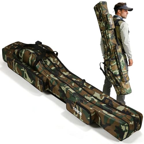 Borsa portatile pieghevole per canna da pescas mulinello, custodia per canna da pesca 160cm 3 strati con organizer per mulinello tasche multiple custodia impermeabile per cannas pesca borsa organizer
